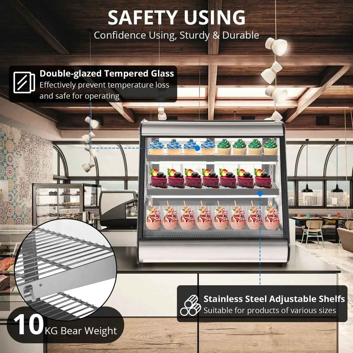 Vitrina Refrigerada Comercial de Mostrador 130 L con Descongelación Automática y Luz LED