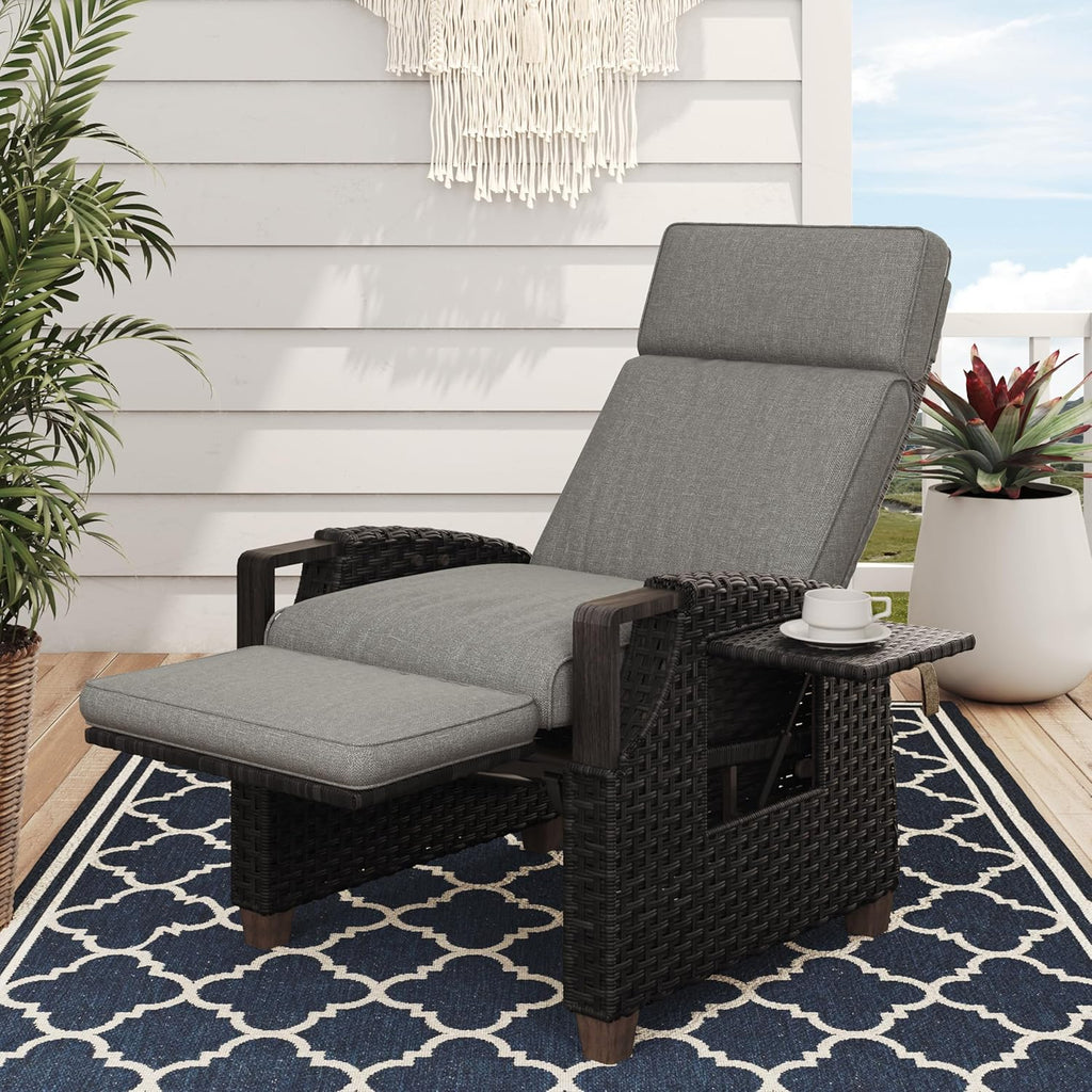Grand Patio Sillón Reclinable de Ratán con Cojines para Interior y Exterior, Gris Oscuro