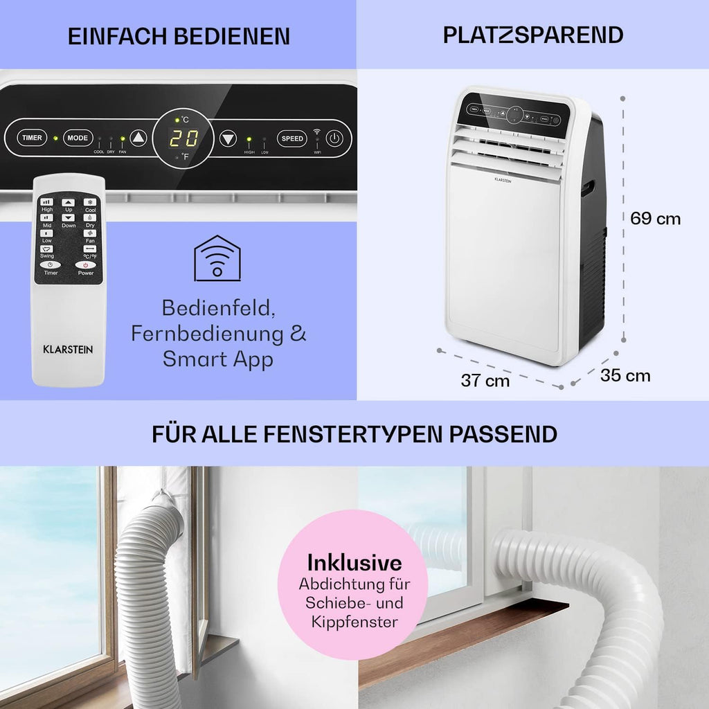 Klarstein Aire Acondicionado Portátil 4 en 1 con Modo Noche y Bajo Consumo, hasta 12000 BTU
