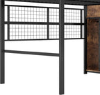 Cama Alta 140 x 200 cm de Metal Negra con Armario, Escalera de Almacenaje y Luces LED