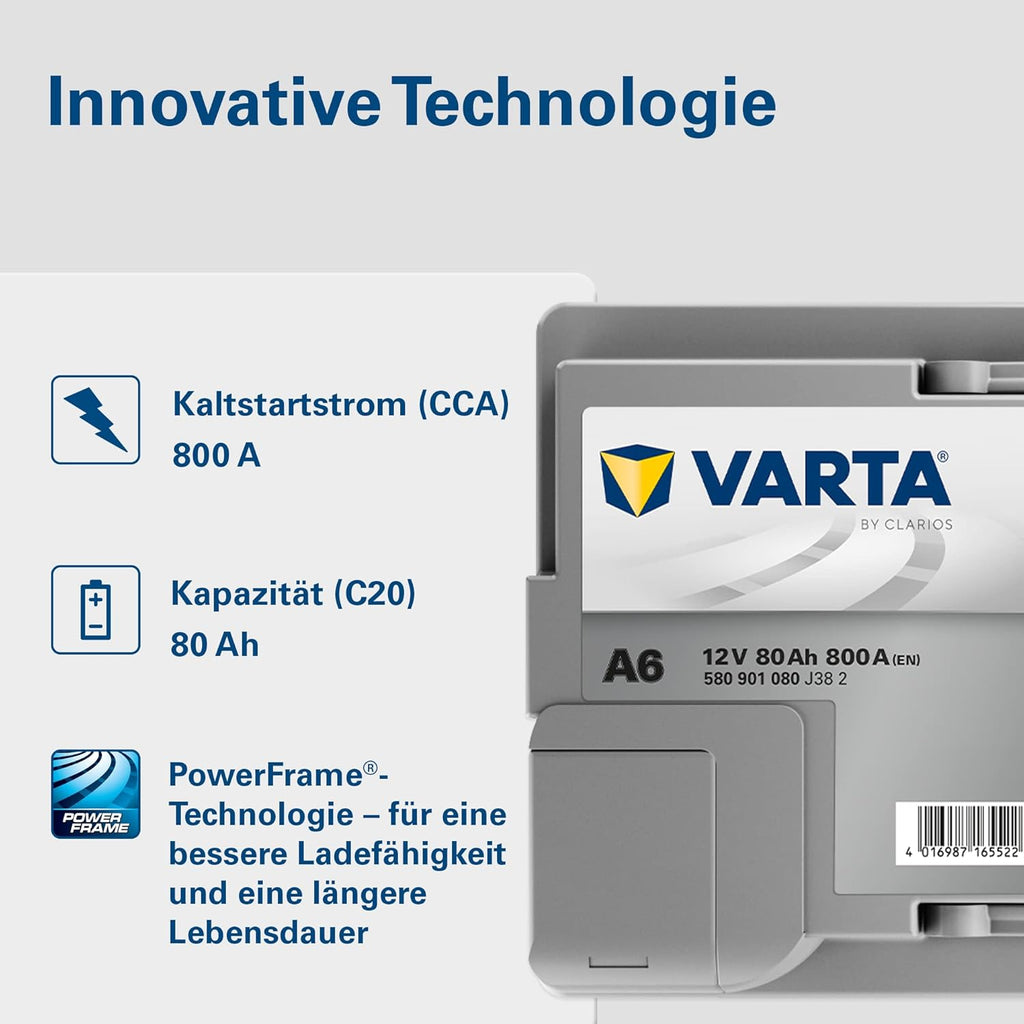 VARTA Silver Dynamic AGM A6 Batería de Coche 12 V 80 Ah 800 A para Start-Stop