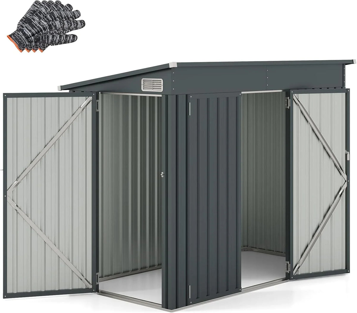 COSTWAY Caseta de Jardín Metálica 235 x 117 x 185 cm con 2 Puertas y Techo Inclinado, Gris