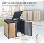 ML-Design Cubre Contenedores Triple 3 x 240 L en Acero, Antracita Efecto Madera, con Cerradura