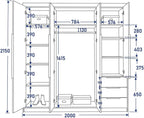 A&J MöbelLand VIVO Armario 4 Puertas con Espejo y Cajones 200 x 215 cm, Blanco