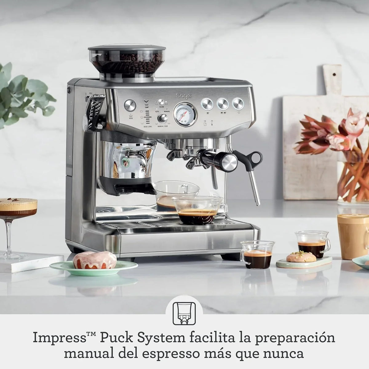Sage Barista Express Impress Cafetera Espresso con Molinillo y Espumador, 1850 W, Acero Inoxidable