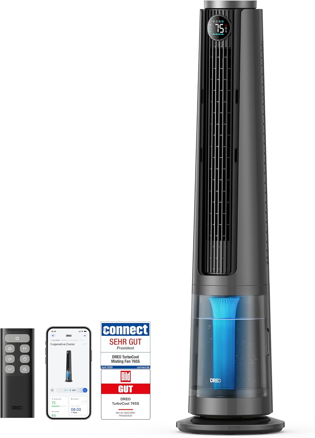 DREO TurboCool 765S Ventilador de Torre Nebulizador 3 en 1 con WiFi, Depósito 6 L, 20 dB