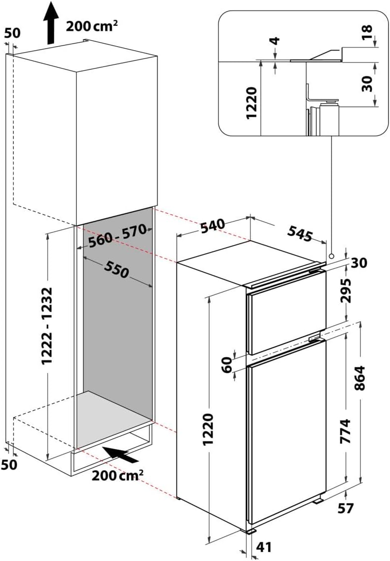 Bauknecht KDI 12S2 Frigorífico Combi Integrable 173 L, Silencioso 36 dB, Luz LED, Blanco