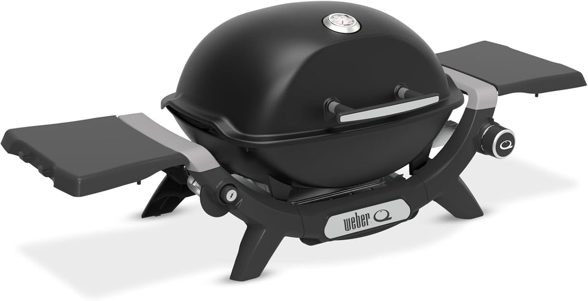 Weber Q 1200N Barbacoa de Gas Portátil con Mesas Laterales y Termómetro, Negro Medianoche