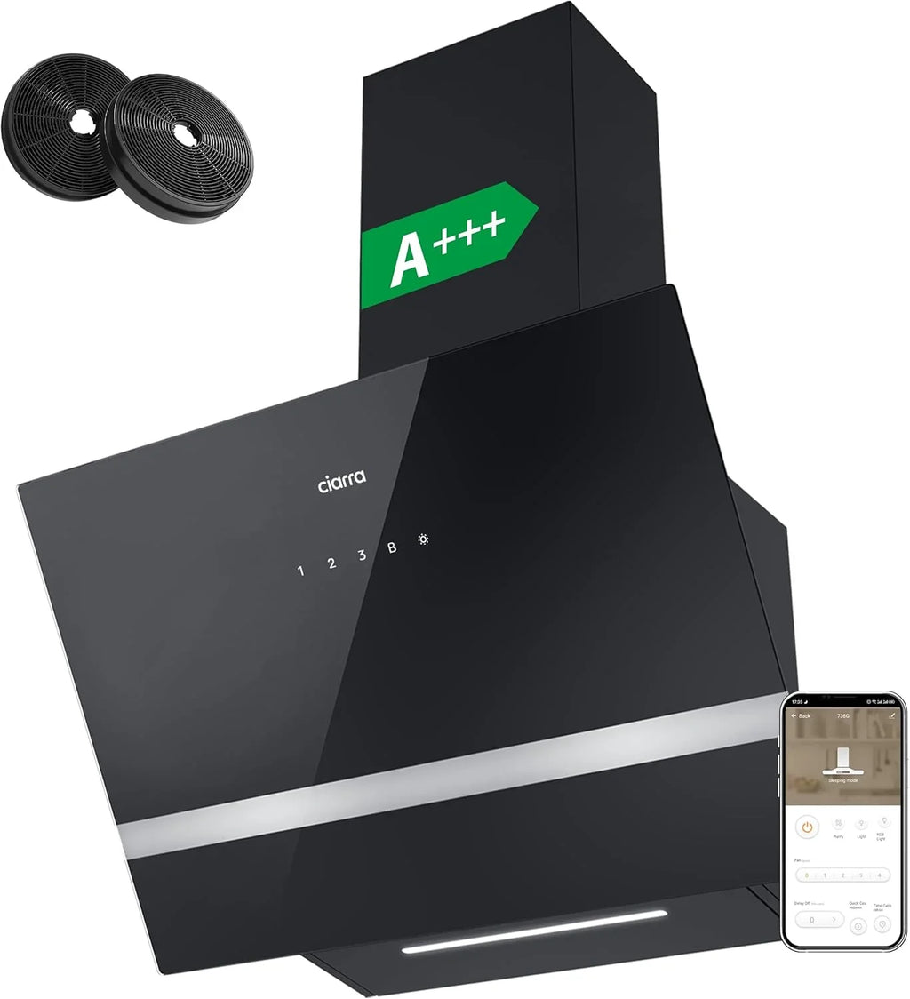 CIARRA CBCB6736H Campana Extractora Inclinada 60 cm 650 m³/h con WiFi, Luz LED y Panel Táctil, Negra