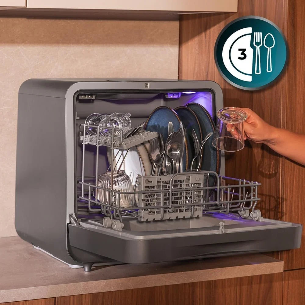 Cecotec Bolero Aguazero 1150 Dark Mini Lavavajillas de Sobremesa 3 Cubiertos, 6 Programas