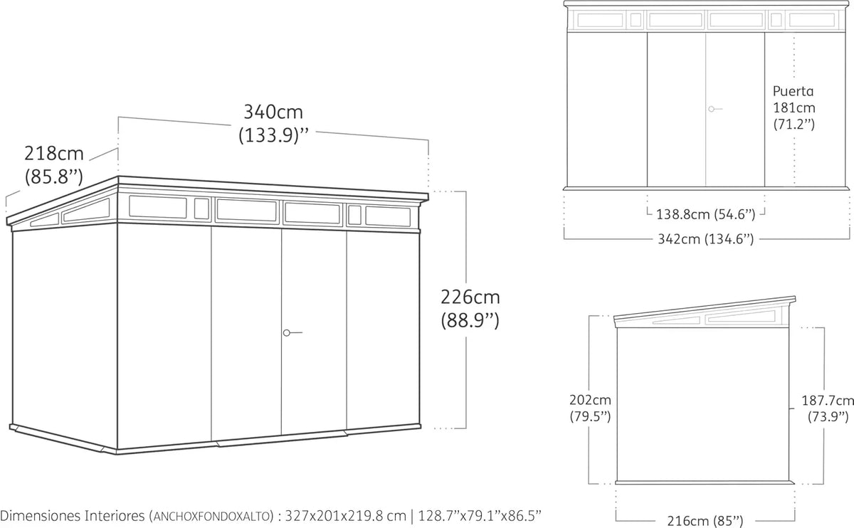 Keter Artisan 11 x 7 Caseta de Jardín de Resina 342 x 218 x 226 cm con Suelo, Puertas Dobles y Ventanas