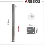 Arebos Ducha Solar 35 L de 216 cm con Termómetro y Lavapiés, Negra