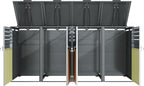 Cubre Contenedores Cuádruple para 4 Cubos de 240 L con Tapa Hidráulica y Cerradura, Gris Efecto Madera