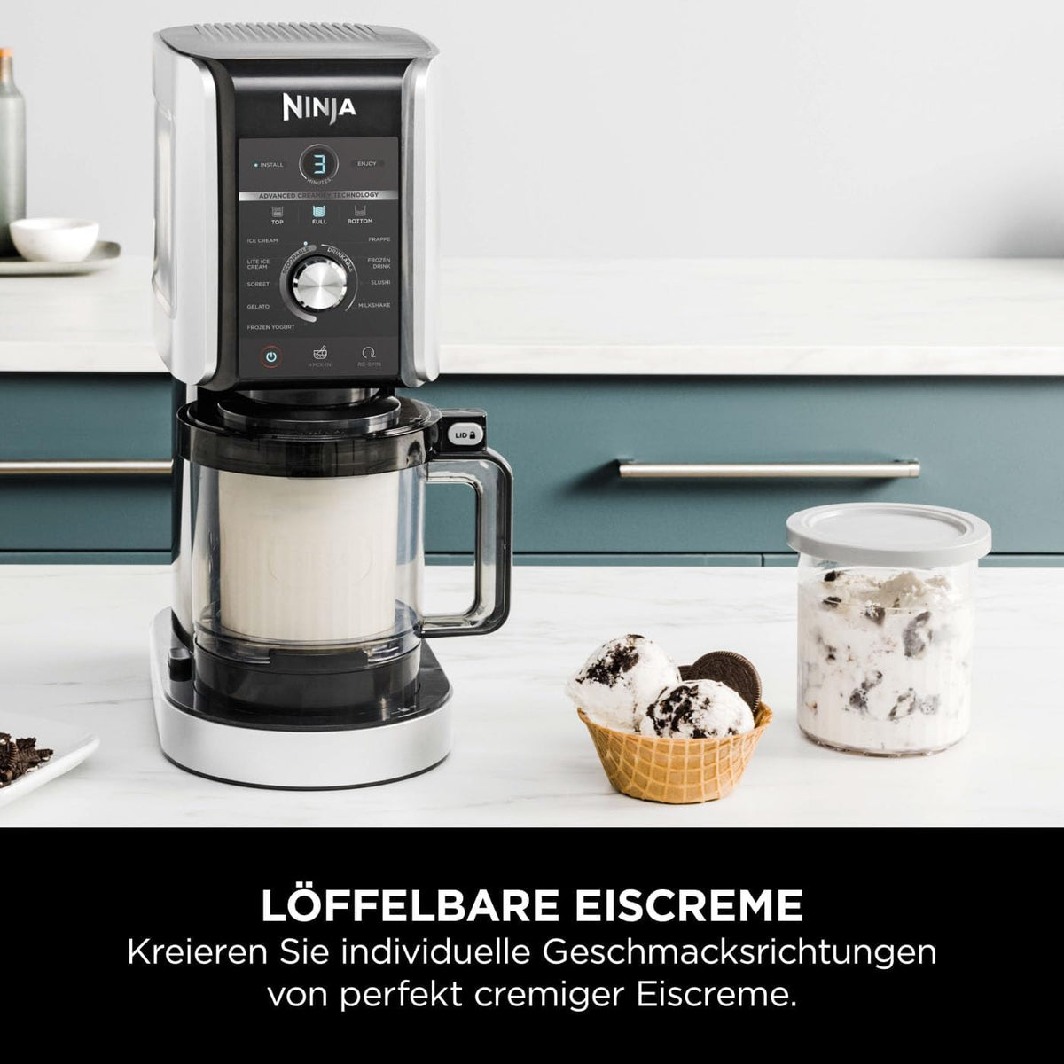 Ninja CREAMi Deluxe NC502EU Heladera y Máquina de Bebidas Heladas con 10 Programas y 2 Tarrinas