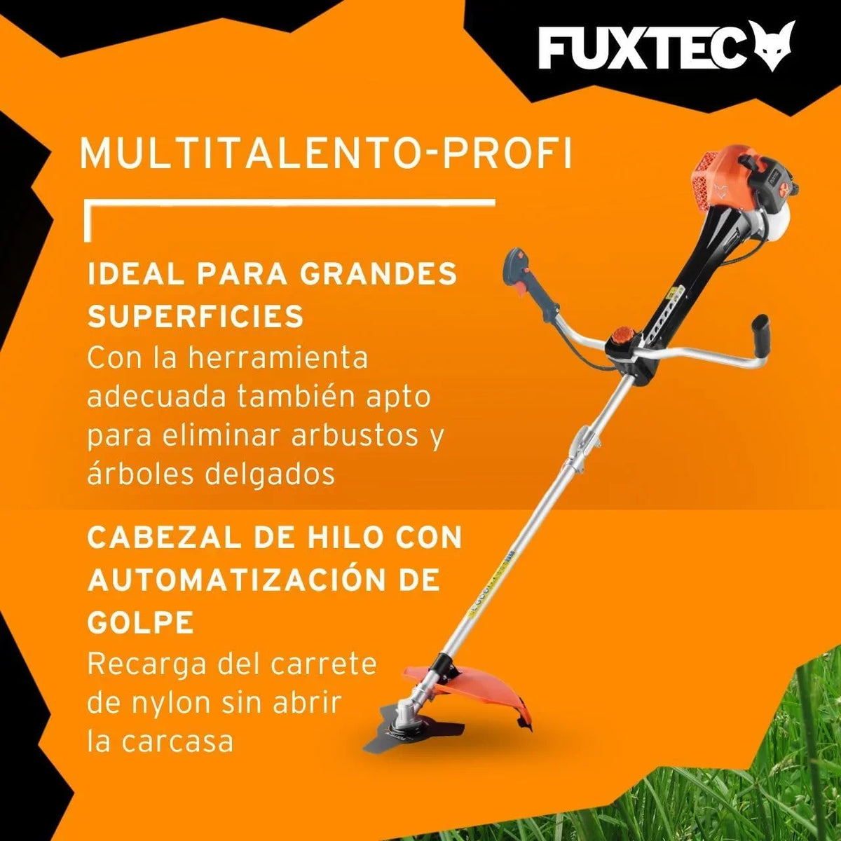 FUXTEC PS162 Desbrozadora de Gasolina 62 cc 3,5 CV 2 en 1 con Arnés y Antivibración