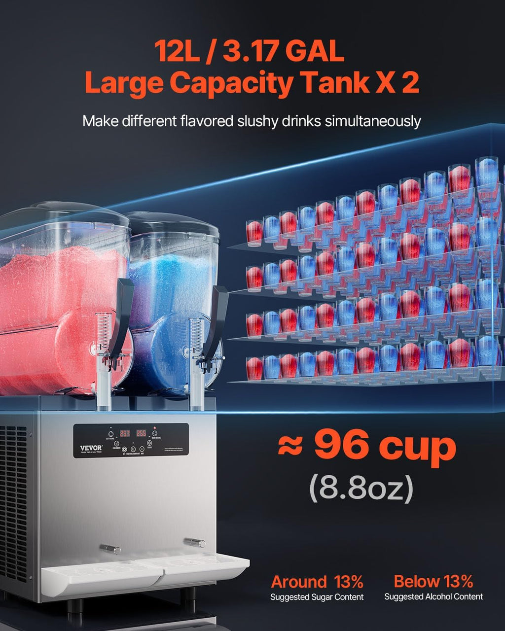 VEVOR Granizadora Comercial 2 x 12 L de Acero Inoxidable para Bares y Restaurantes