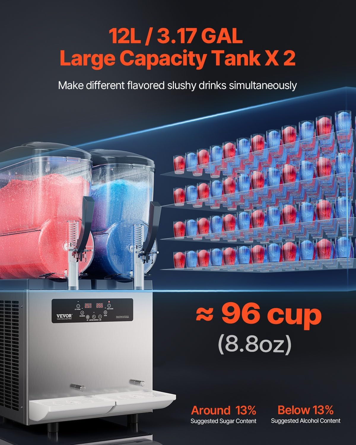 VEVOR Granizadora Comercial 2 x 12 L de Acero Inoxidable para Bares y Restaurantes