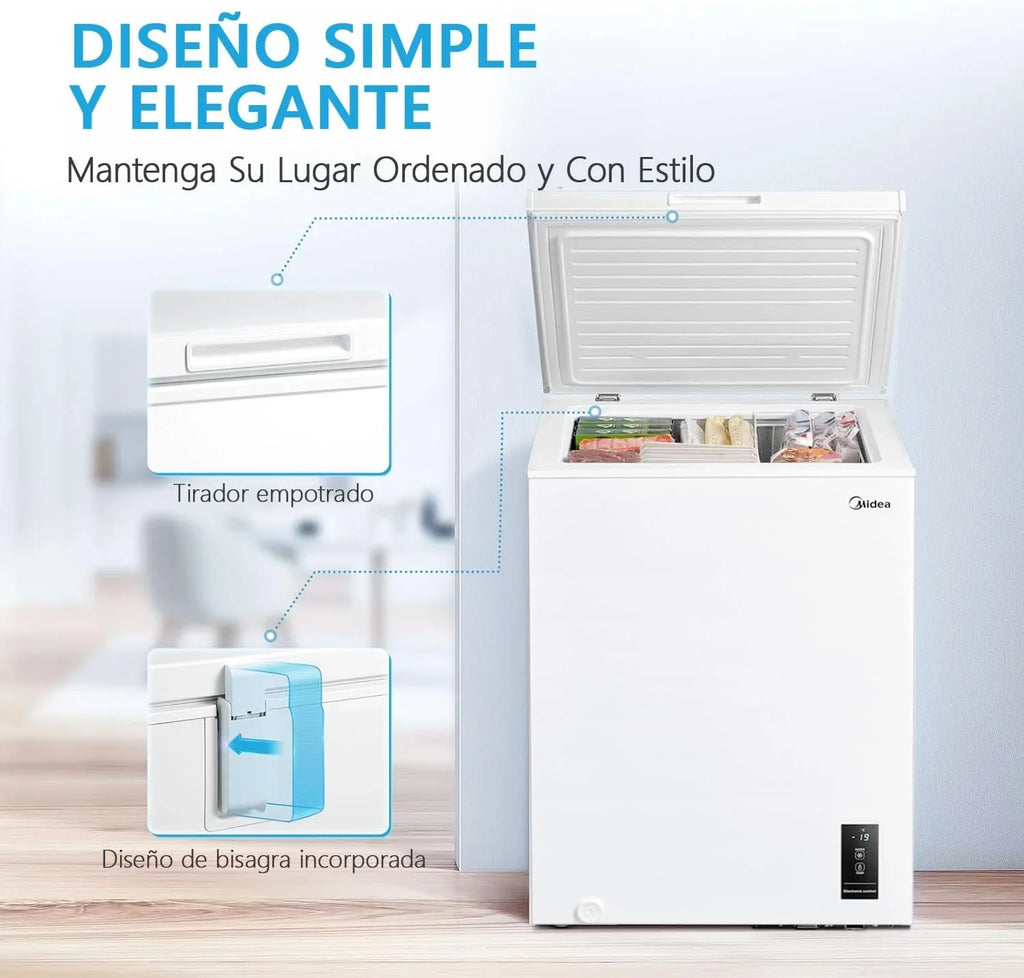MIDEA Arcón Congelador Pequeño 99 L, Motor Inverter, Control Electrónico, Silencioso 39 dB, Blanco