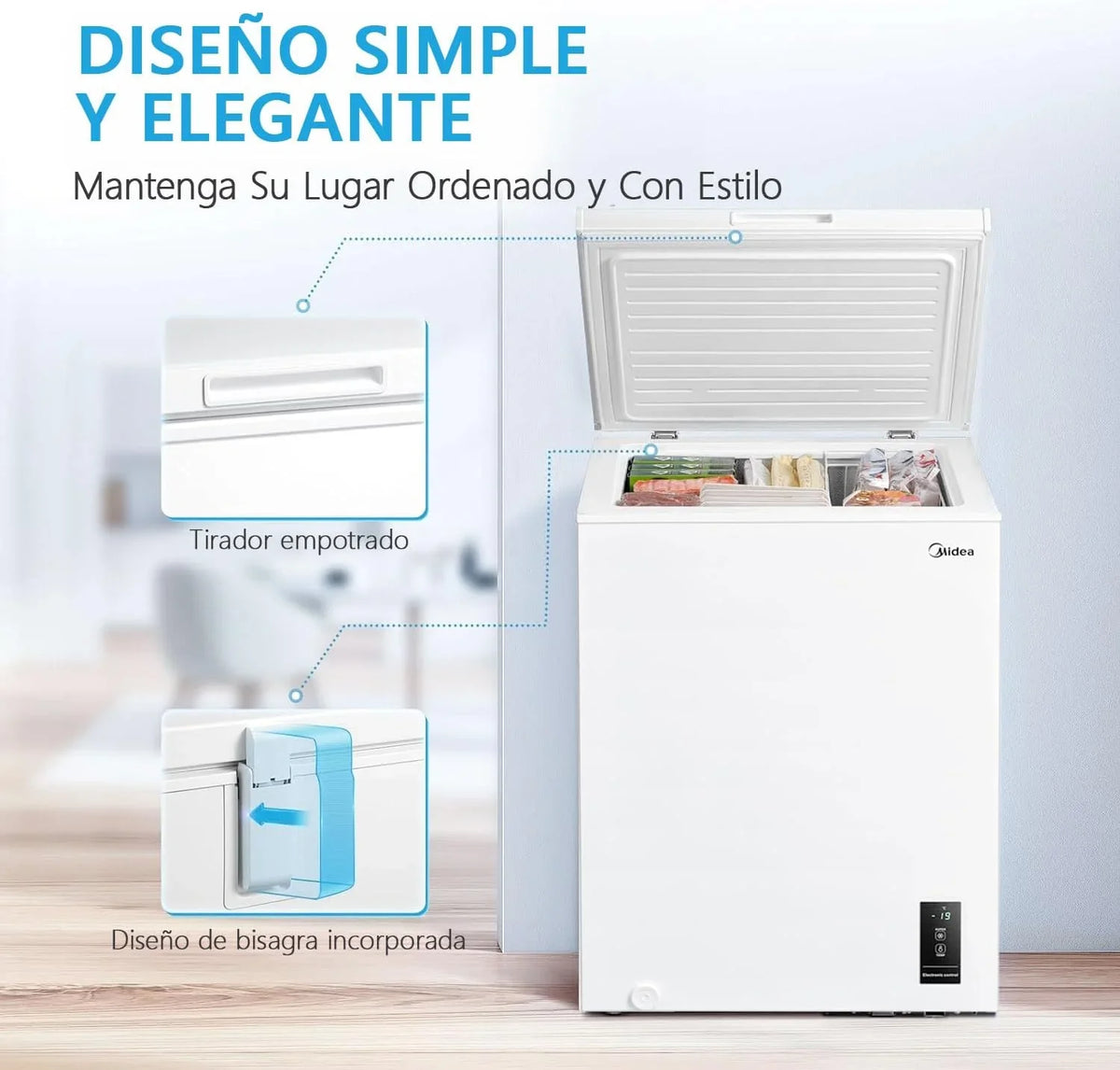 MIDEA Arcón Congelador Pequeño 99 L, Motor Inverter, Control Electrónico, Silencioso 39 dB, Blanco