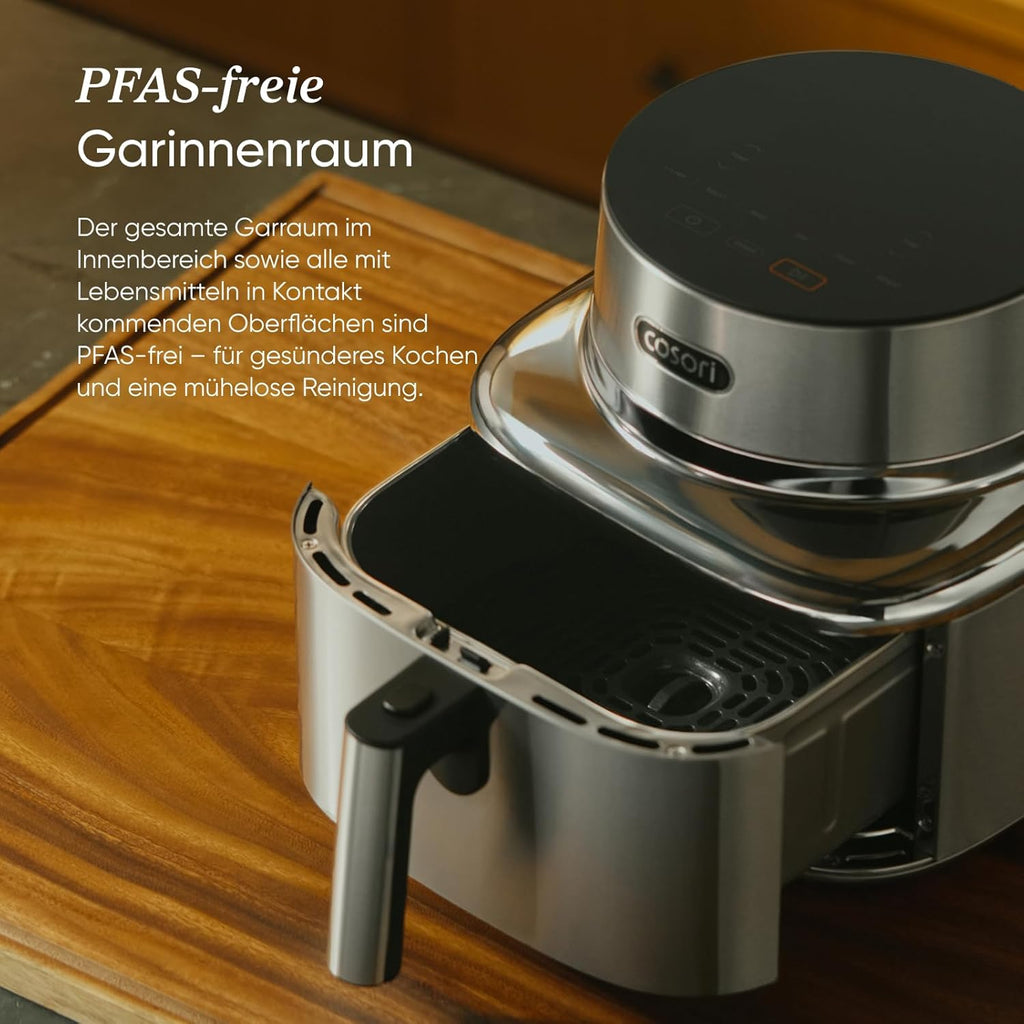 COSORI Iconic Single SE601S Freidora de Aire 6,2 L 7 en 1 sin PFAS, Acero Inoxidable