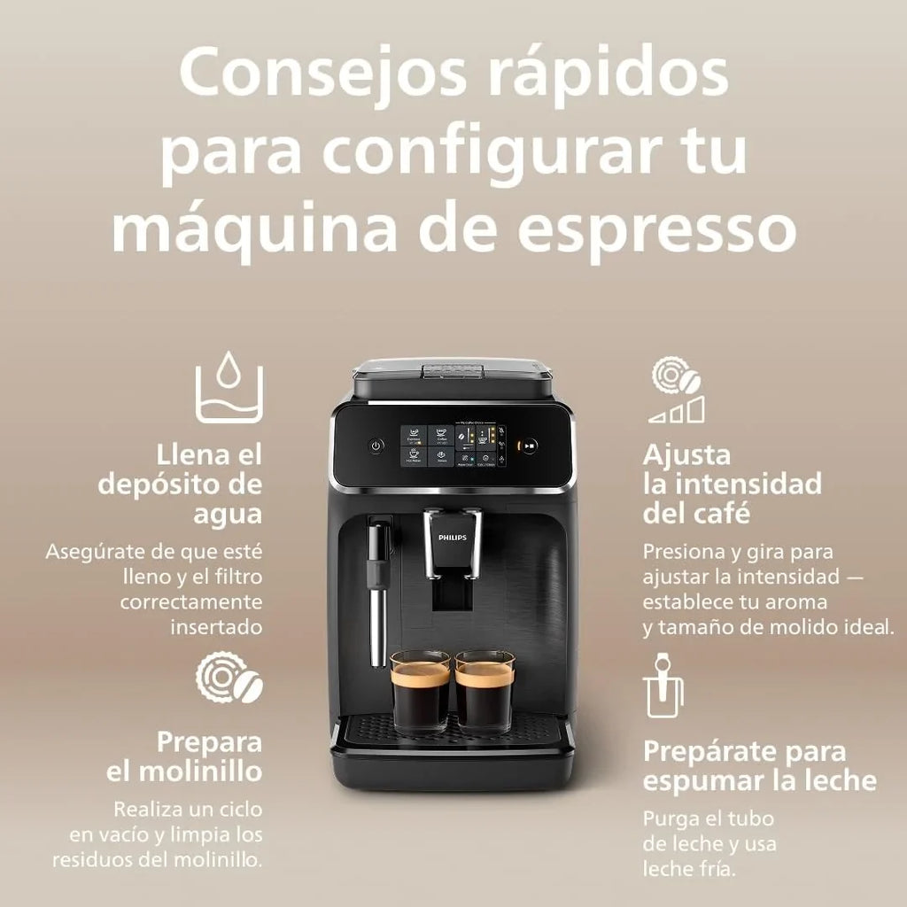 Serie 2200 EP2220/10 Cafetera Superautomática con Molinillo Cerámico y Espumador, Negro Mate