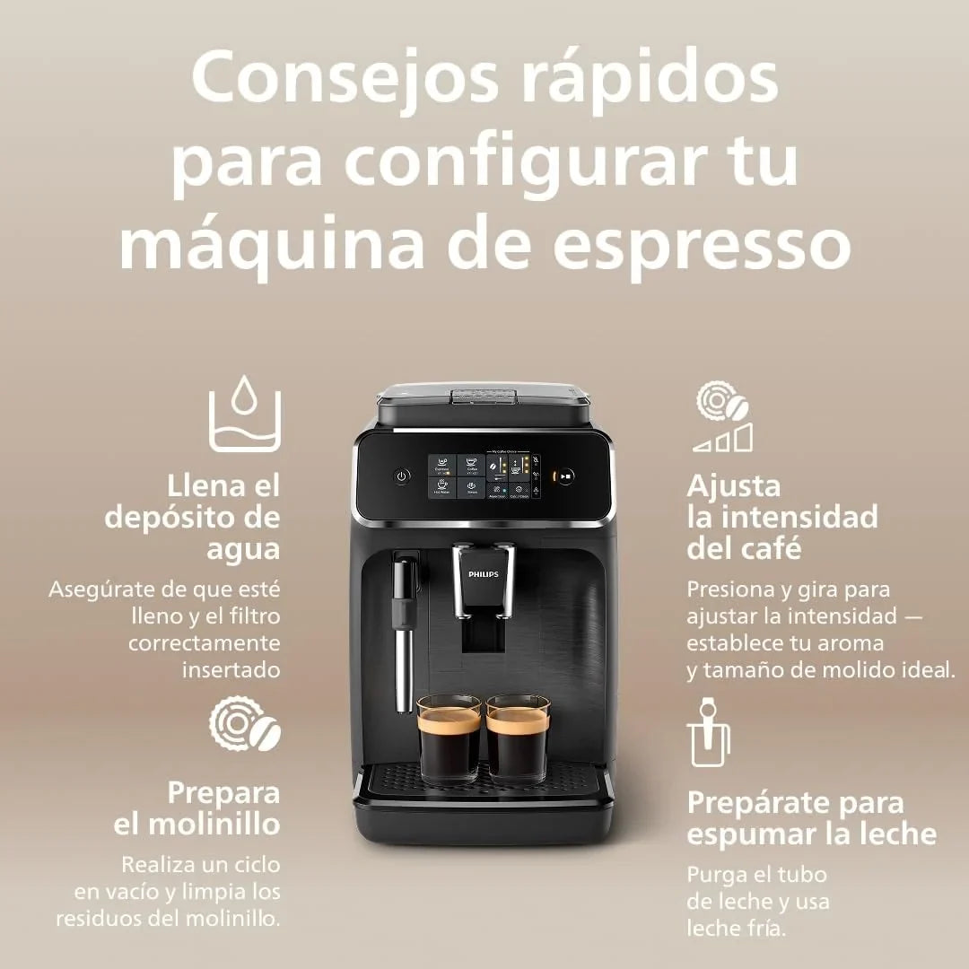 Serie 2200 EP2220/10 Cafetera Superautomática con Molinillo Cerámico y Espumador, Negro Mate