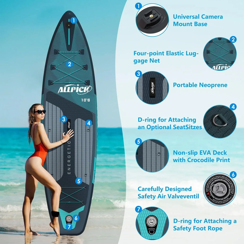 ALLPICK Tabla de Paddle Surf Hinchable Premium 320 cm con Soporte para Cámara, Verde