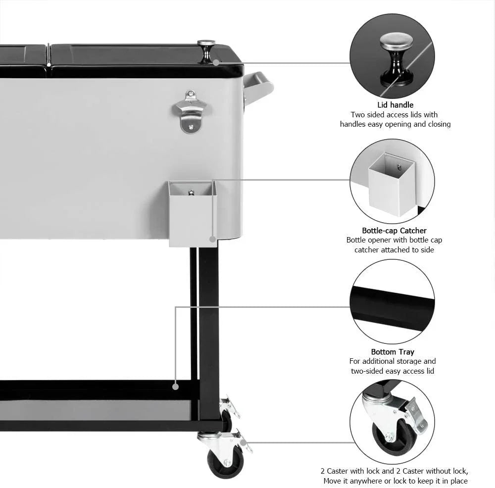 Carrito Nevera con Ruedas 80 Quart (75 L) para Terraza, Patio y Fiestas