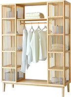 [en.casa] Armario de Bambú con 2 Puertas Correderas, 12 Estantes y Barra 185 x 140 x 45 cm Natural