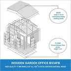 TIMBELA M334FB Caseta de Jardín de Madera 6 m² con Suelo, Ventana y Puerta Doble, Tejas Verdes