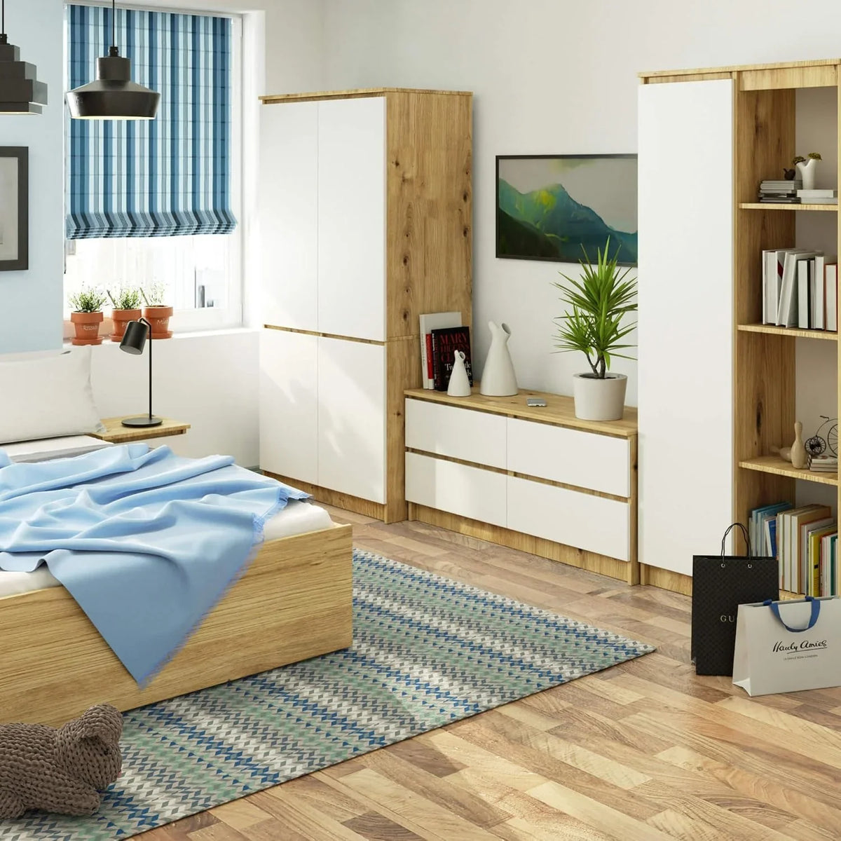 AKORD S90 Armario 4 Puertas Roble Artisan y Blanco 90 x 51 x 180 cm