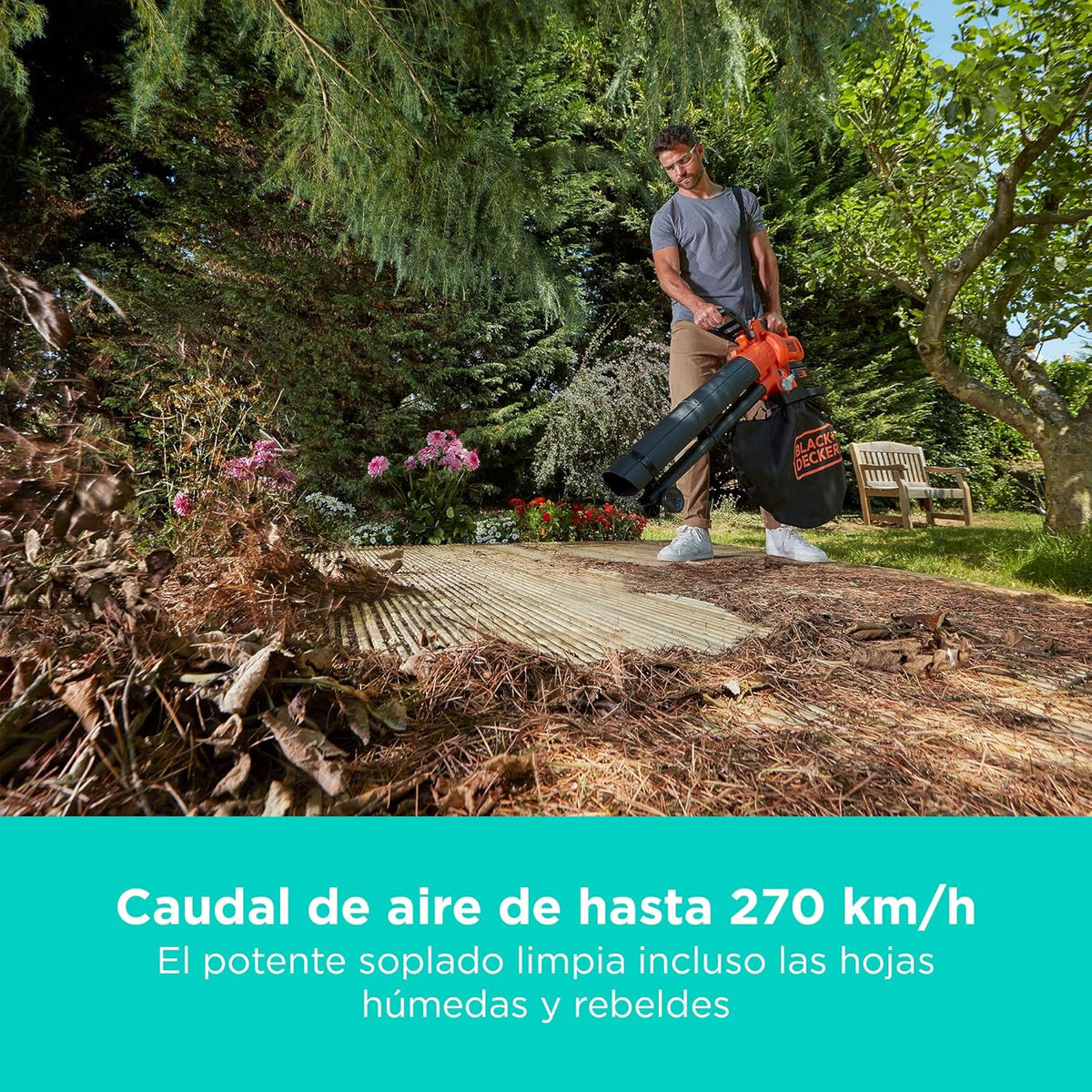 BLACK+DECKER BCBLV3625L1-QW Soplador, Aspirador y Triturador de Hojas 36 V con Batería 2,5 Ah y Bolsa 45 L