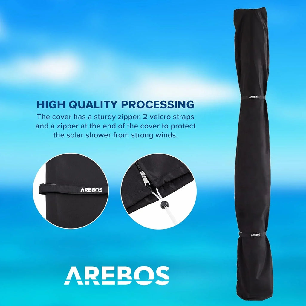 Arebos Ducha Solar 35 L de 216 cm con Termómetro y Lavapiés, Negra