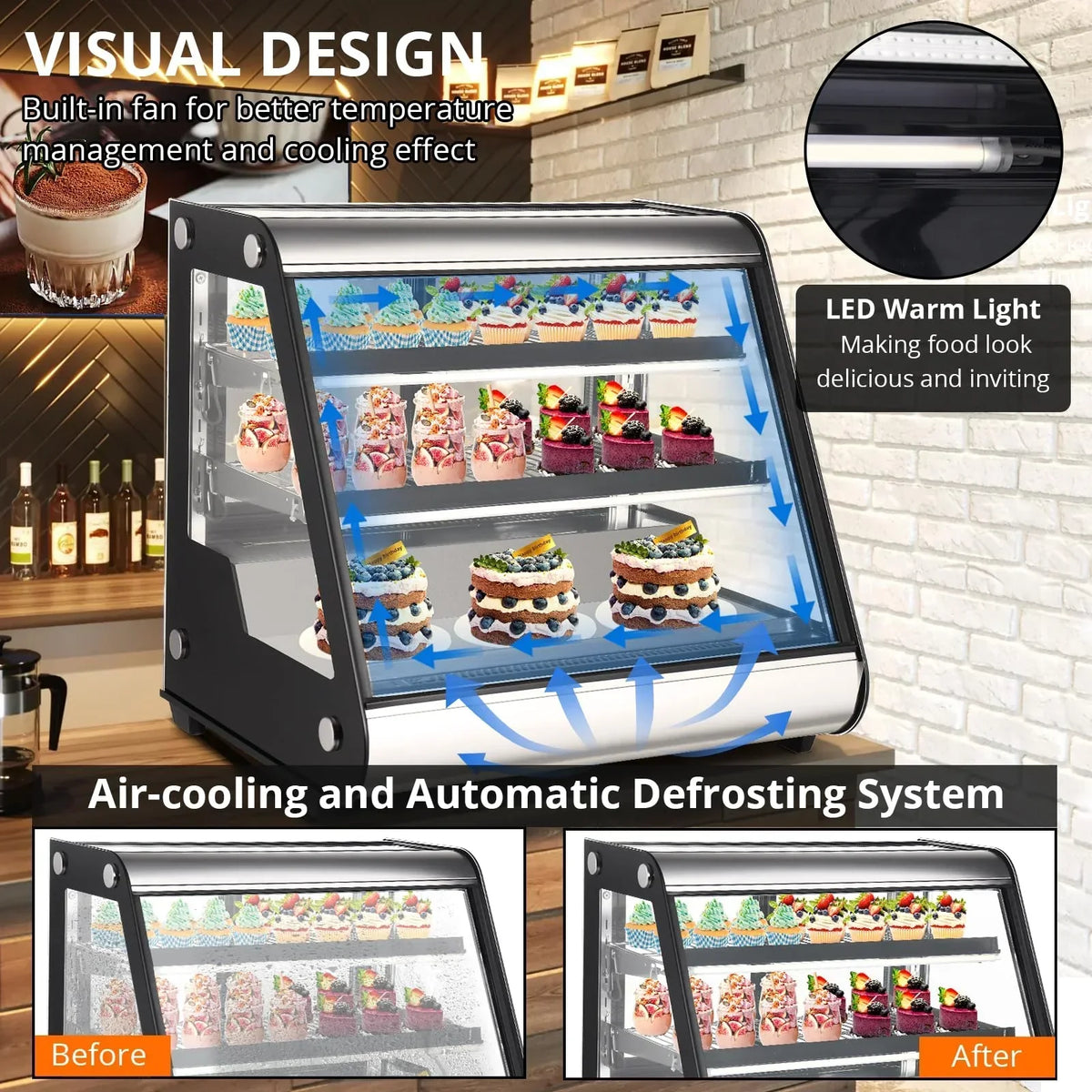 Vitrina Refrigerada Comercial de Mostrador 130 L con Descongelación Automática y Luz LED