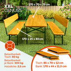 Casaria Conjunto de Mesa y Bancos Plegables con Respaldo 170 cm para 8 Personas, Madera