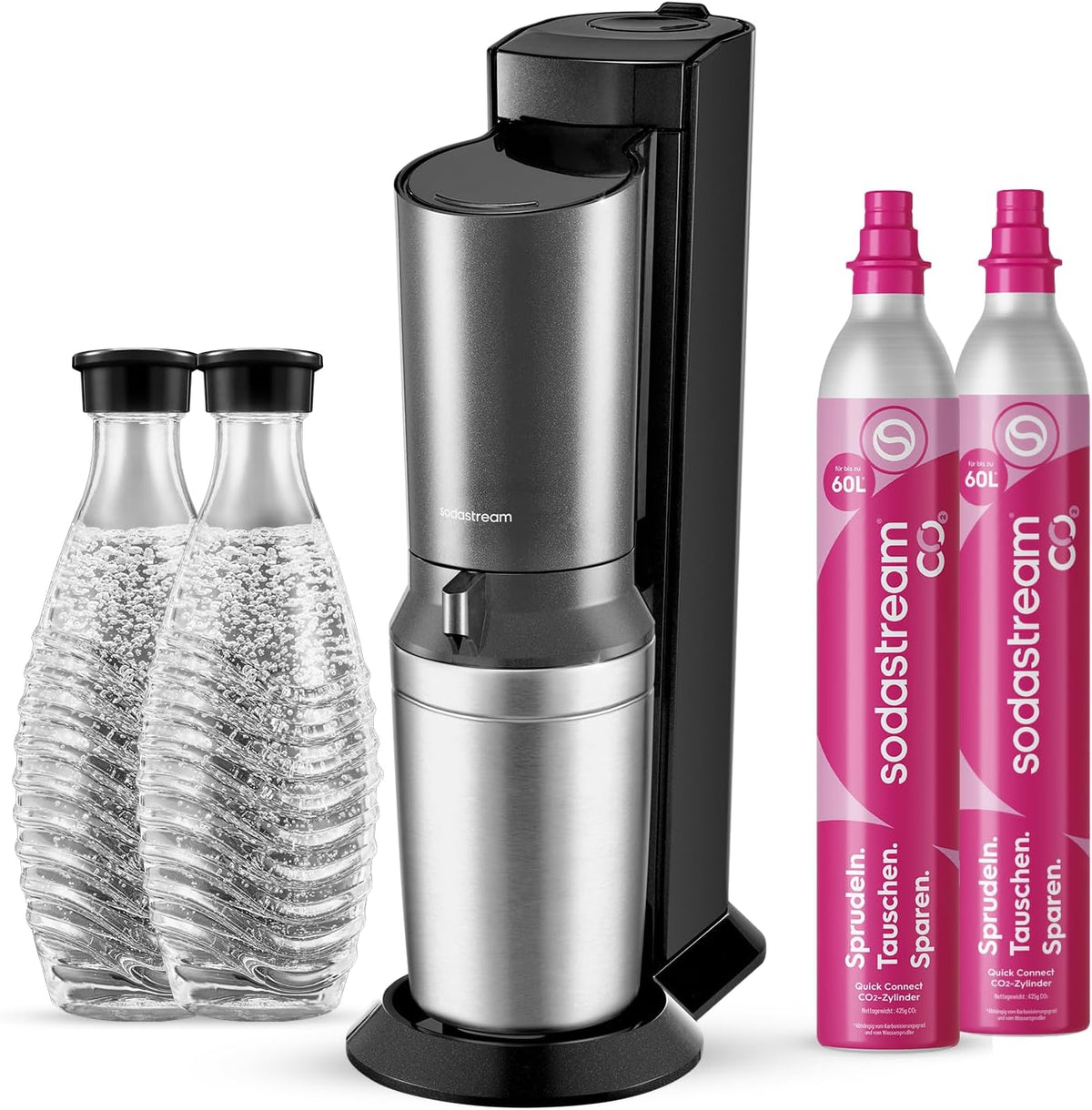 SodaStream Crystal 3.0 Máquina de Agua con Gas con 2 Cilindros CO2 Quick-Connect y 2 Jarras de Cristal