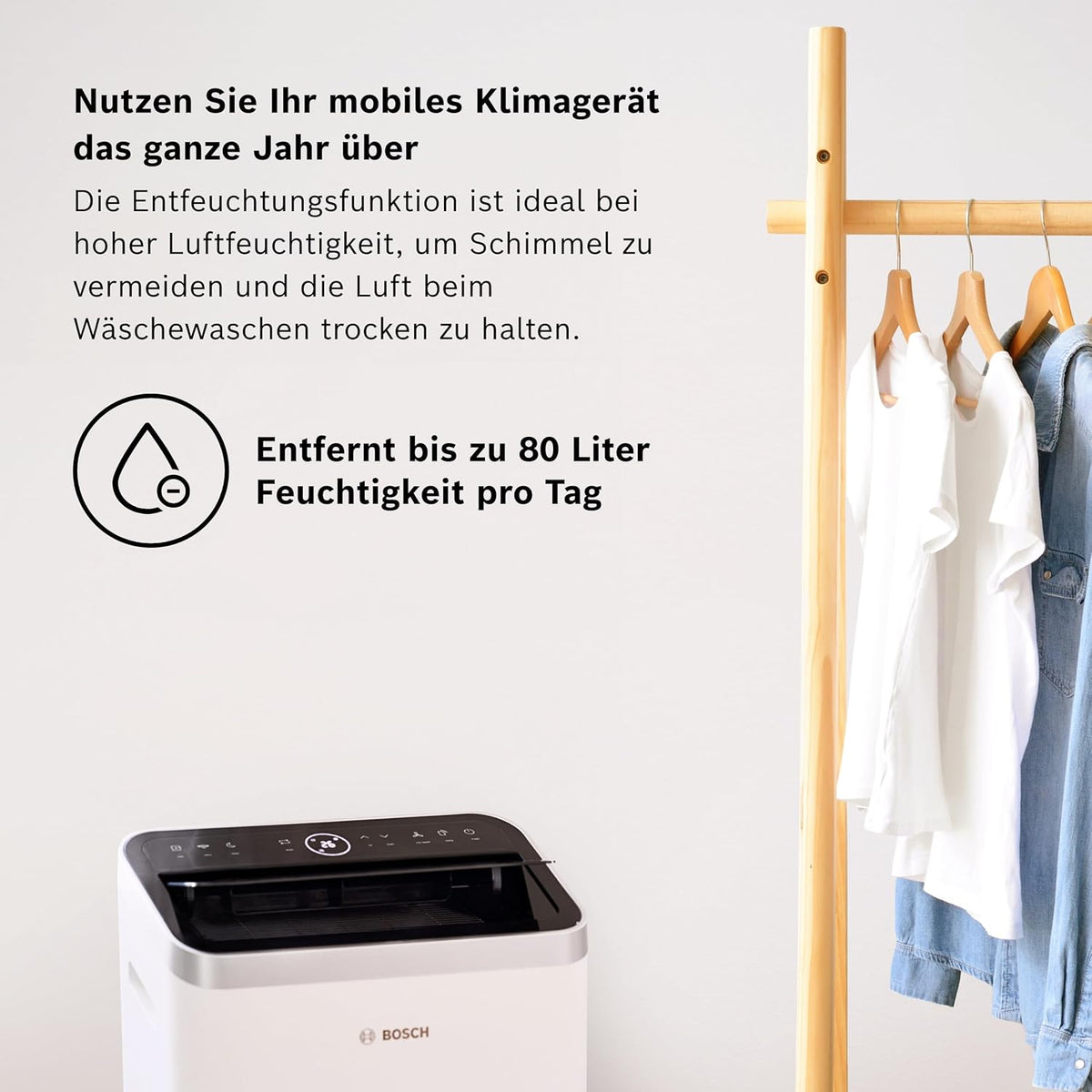 Bosch Cool Aire Acondicionado Portátil 3 en 1 con Modos Auto, Silencio y Noche