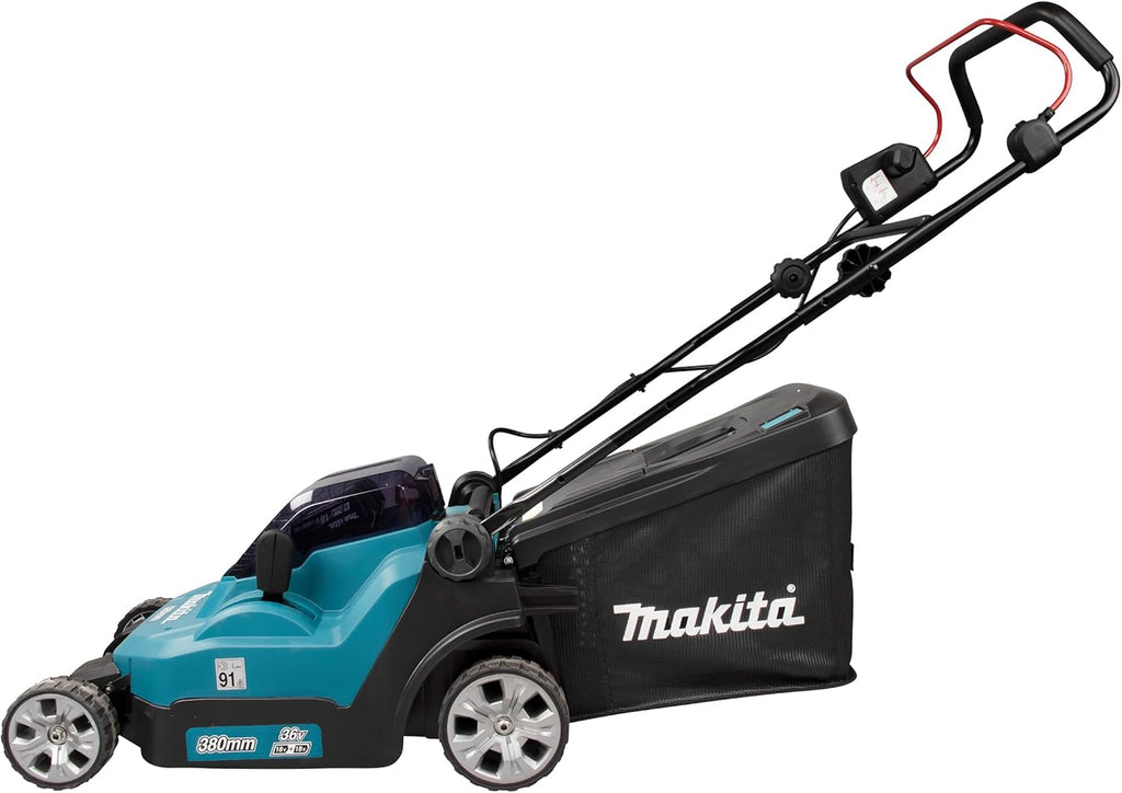 Makita DLM382PM2 Cortacésped a Batería 2 x 18 V, 38 cm, con 2 Baterías 4 Ah y Cargador Doble