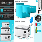KESSER Nevera Portátil de Compresor Doble Zona hasta -20 °C con Pantalla Táctil, 12/24 V y 230 V
