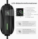 dé Cargador Portátil para Coche Eléctrico 11 kW Trifásico, Cable Tipo 2 de 7 m y Adaptadores