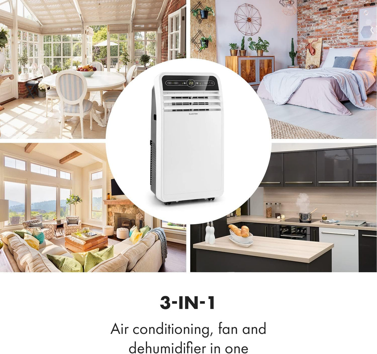 Klarstein Aire Acondicionado Portátil 4 en 1 con Modo Noche y Bajo Consumo, hasta 12000 BTU