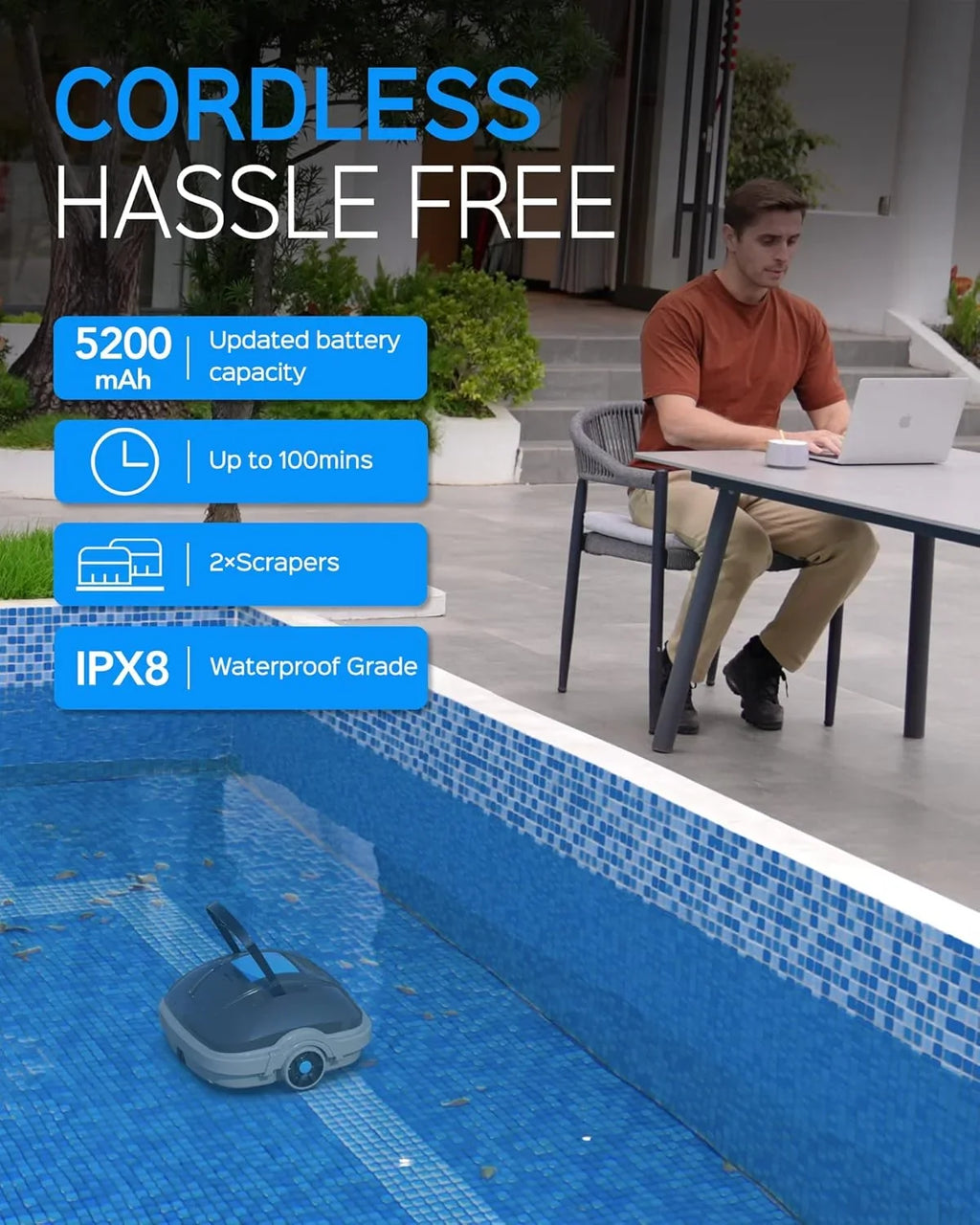 WYBOT Osprey 200 Max Robot Limpiafondos sin Cable para Piscinas hasta 80 m², 100 min