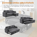 Sofá Cama Chaise Longue 3 Plazas Reversible con Portavasos y Bolsillos Laterales, Gris