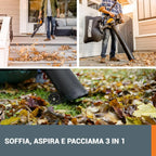 WORX WG583E Soplador Aspirador de Hojas 40 V (2x20 V) con 2 Baterías y Cargador Doble, Bolsa 35 L