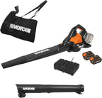 WORX WG583E Soplador Aspirador de Hojas 40 V (2x20 V) con 2 Baterías y Cargador Doble, Bolsa 35 L