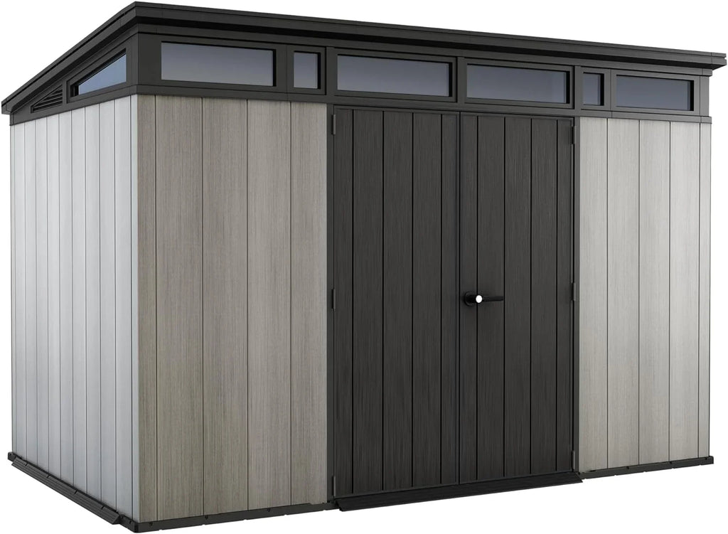 Keter Artisan 11 x 7 Caseta de Jardín de Resina 342 x 218 x 226 cm con Suelo, Puertas Dobles y Ventanas