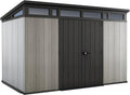 Keter Artisan 11 x 7 Caseta de Jardín de Resina 342 x 218 x 226 cm con Suelo, Puertas Dobles y Ventanas