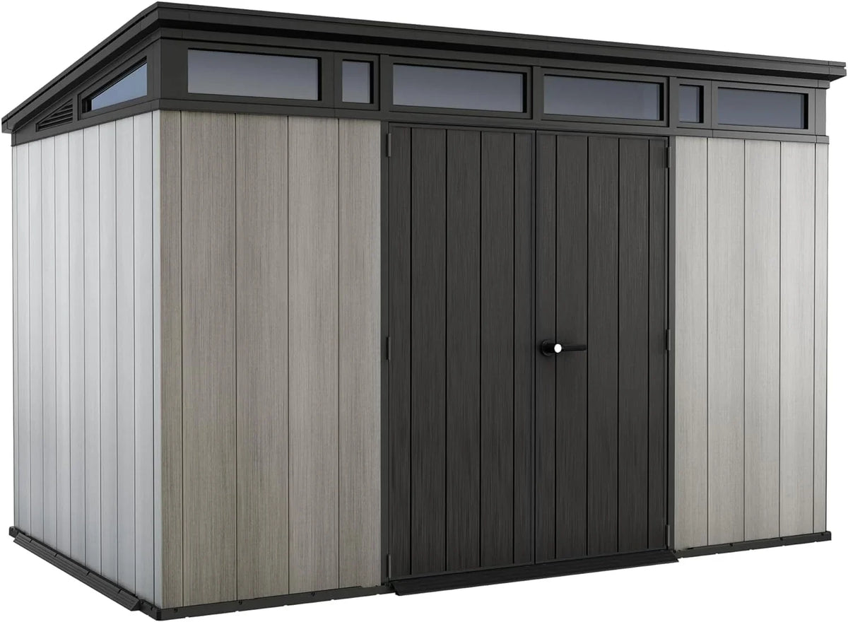 Keter Artisan 11 x 7 Caseta de Jardín de Resina 342 x 218 x 226 cm con Suelo, Puertas Dobles y Ventanas