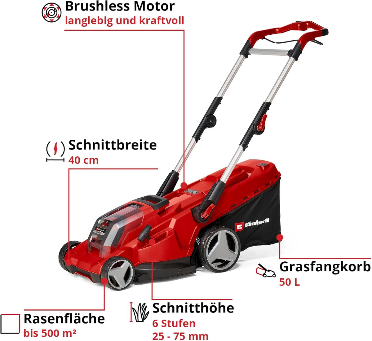Einhell RASARRO 36/42 Cortacésped a Batería 36 V, 42 cm, hasta 725 m², con 2 Baterías 5,2 Ah