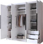 A&J MöbelLand VIVO Armario 4 Puertas con Espejo y Cajones 200 x 215 cm, Blanco